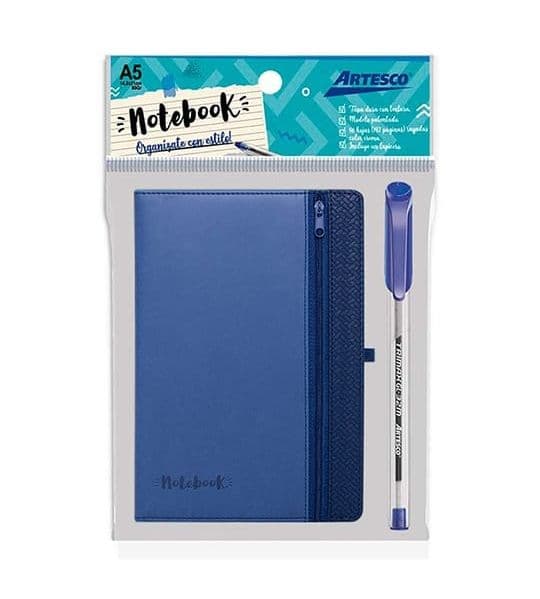 Cuaderno p/notas c/zipper azul c/boligrafos GL32 azul