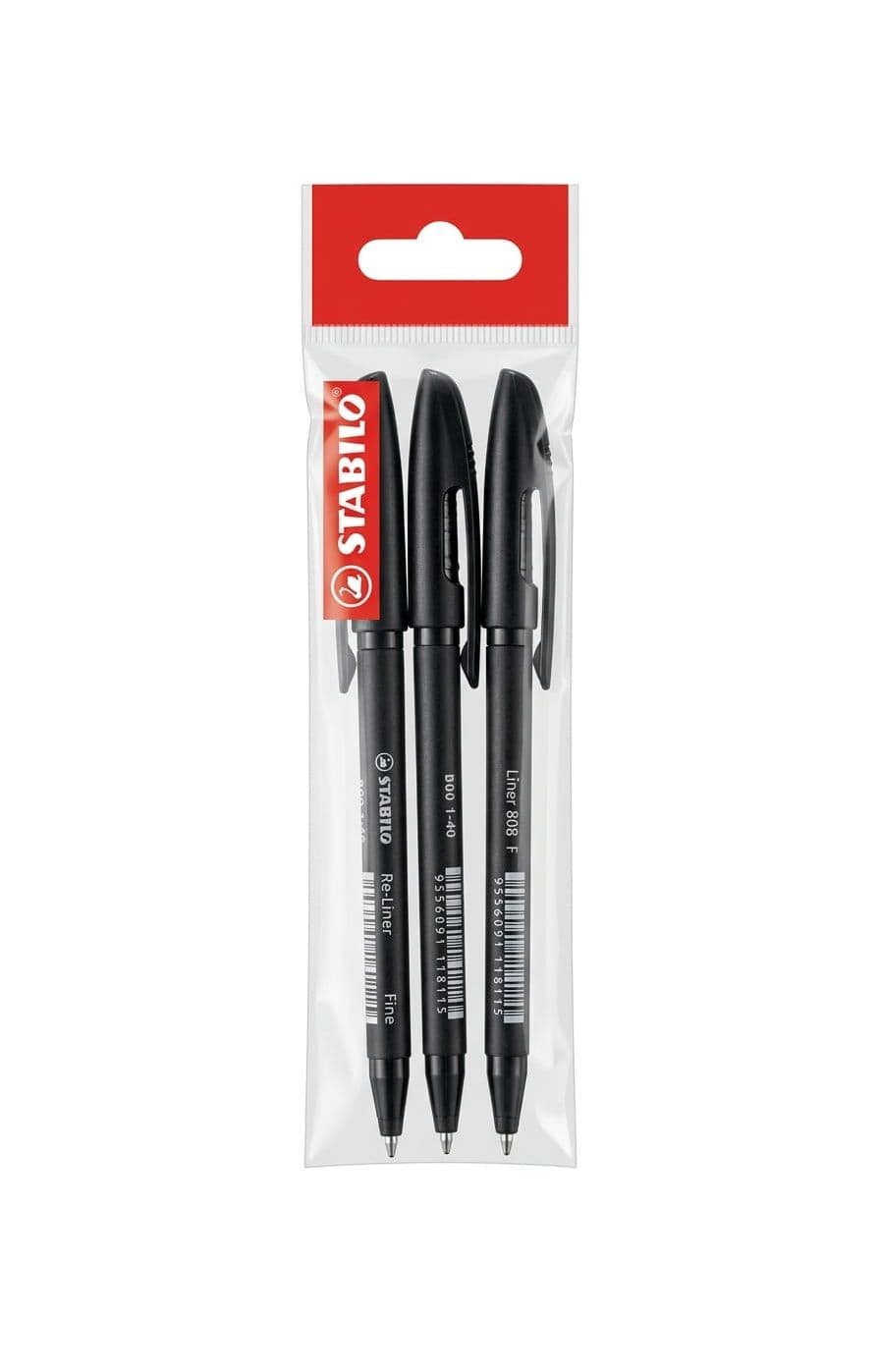 Boligrafo re-liner negro, pack x 3 und stabilo