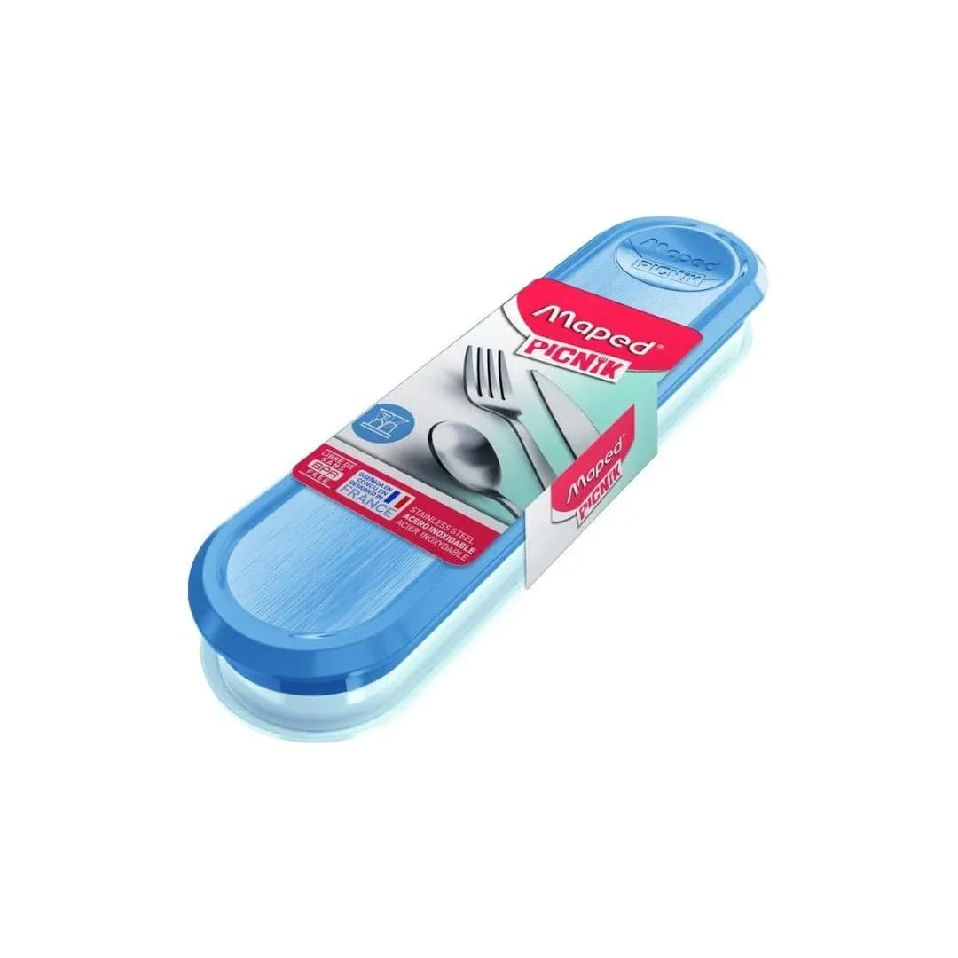 Estuche plastico c/juego de cubiertos estuche azul