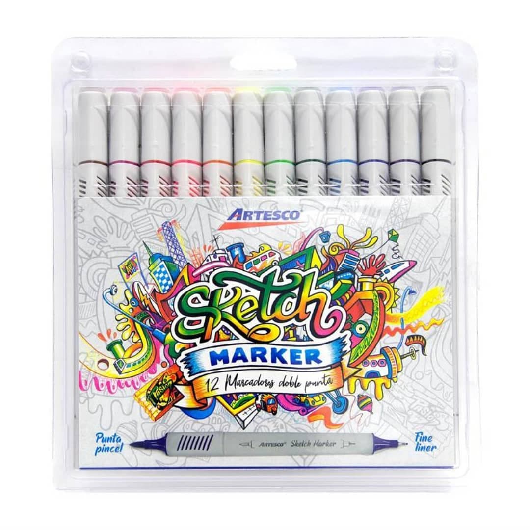 Juego de marcador d. puntas sketch t/pincel 12/1