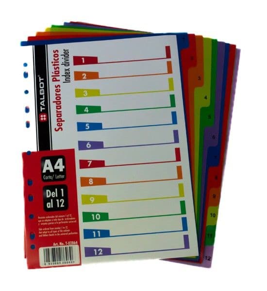 Separadores plásticos A4/CARTA 1-12 talbot