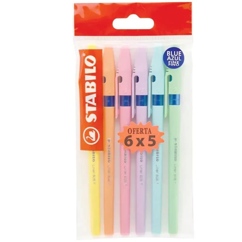 Boligrafo liner f pastel prom. 6X5 stabilo