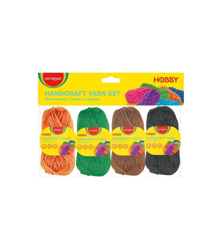 Set hilo de lana, 4 rollos x 15 gr: nar, ver, neg, marr