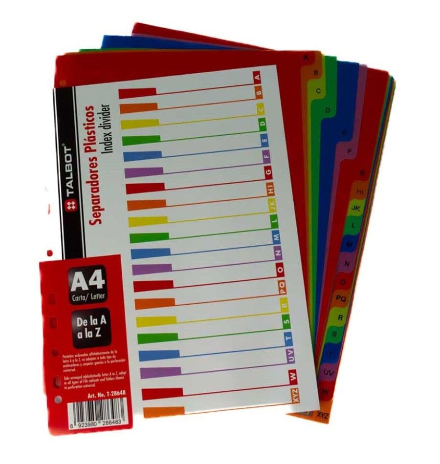 Separadores plásticos A4/CARTA a-z talbot
