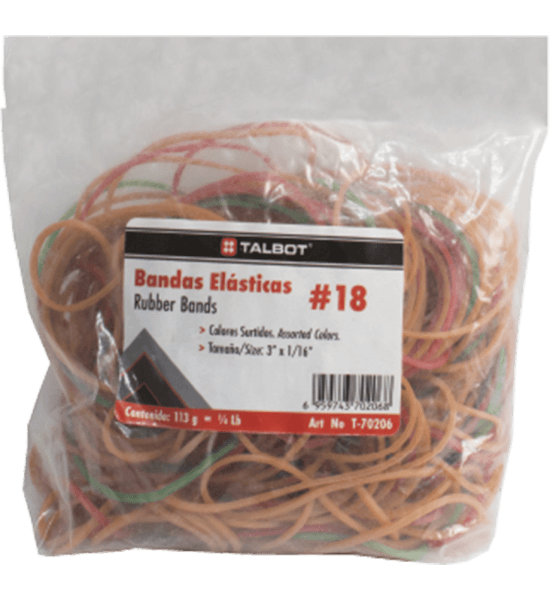 Bandas elasticas 18 surtidas 4 oz. 113 gr. talbot