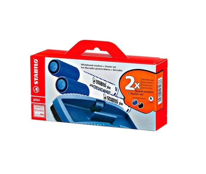 Marcadores p/pizarra a/n 2 + borrador stabilo