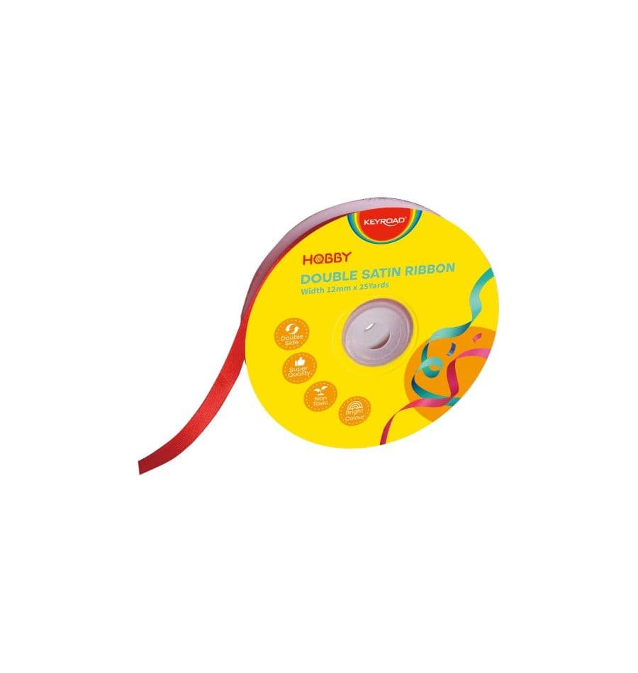 Cinta satinada doble lado 12MMX25YAR rojo
