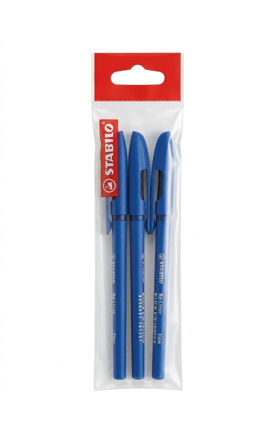Boligrafo re-liner azul, pack x 3 und stabilo