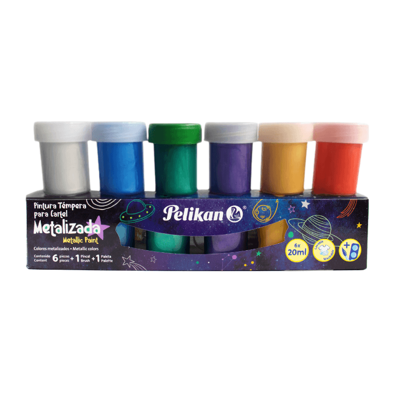 Juego tempera metalicas 6/1 + pincel 20ML