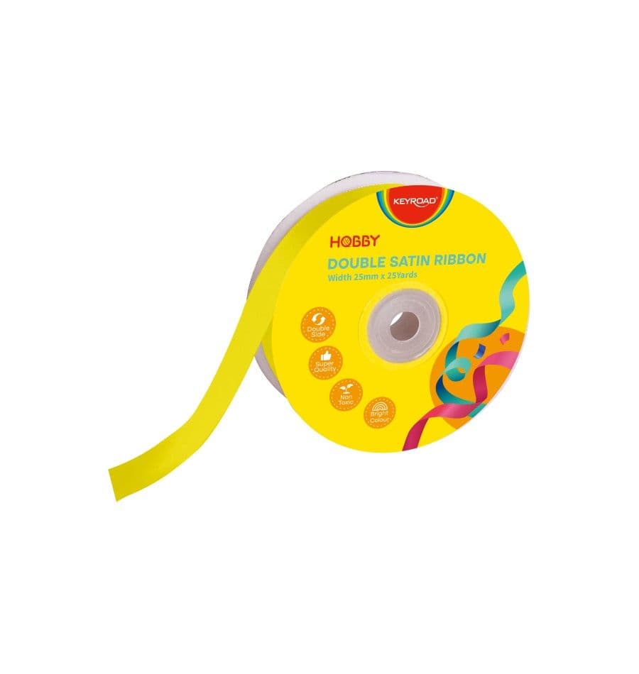 Cinta satinada doble lado 25MMX25YAR amarillo