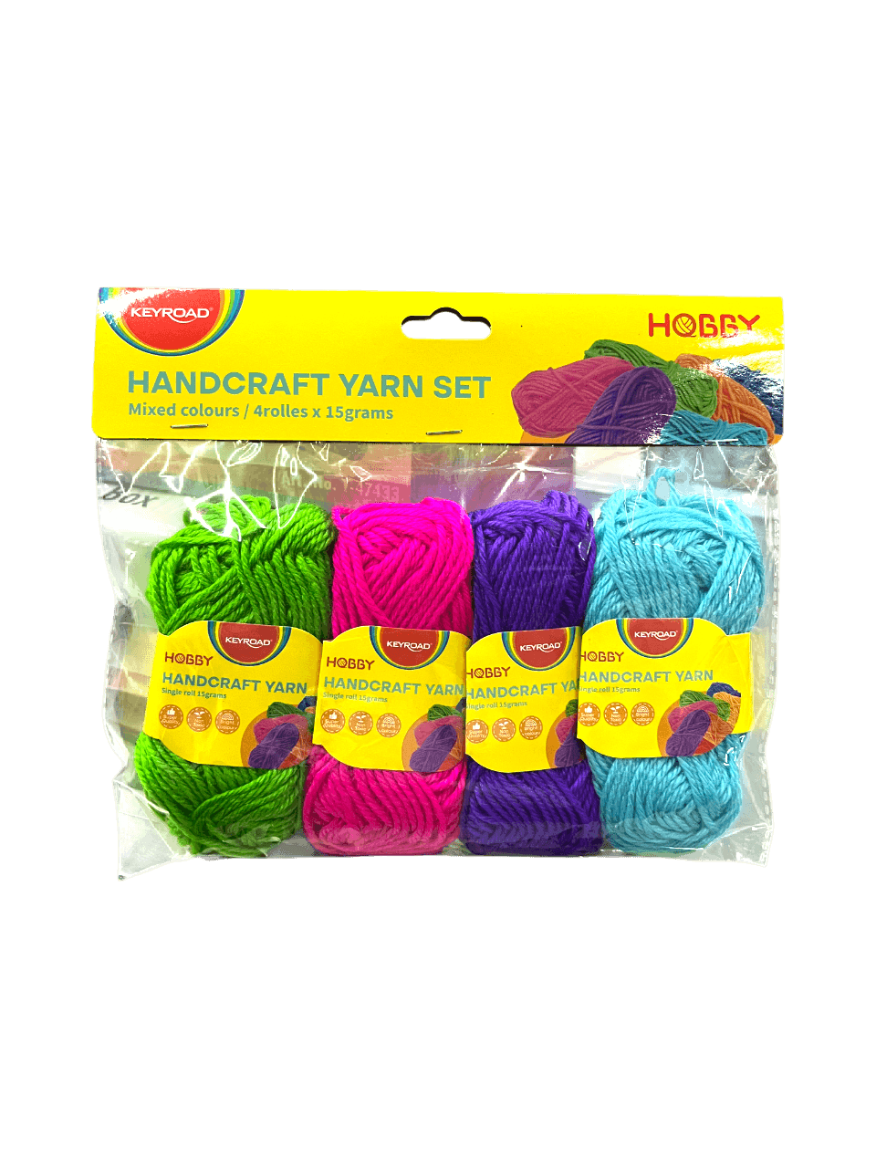 Set hilo de lana, 4 rollos x 15 gr: az, ver, ros, mor