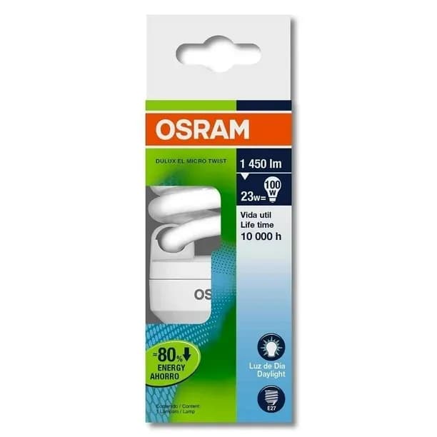 Bombillo espiral dulux osram 23 w (100W) l/blanca 6500K
