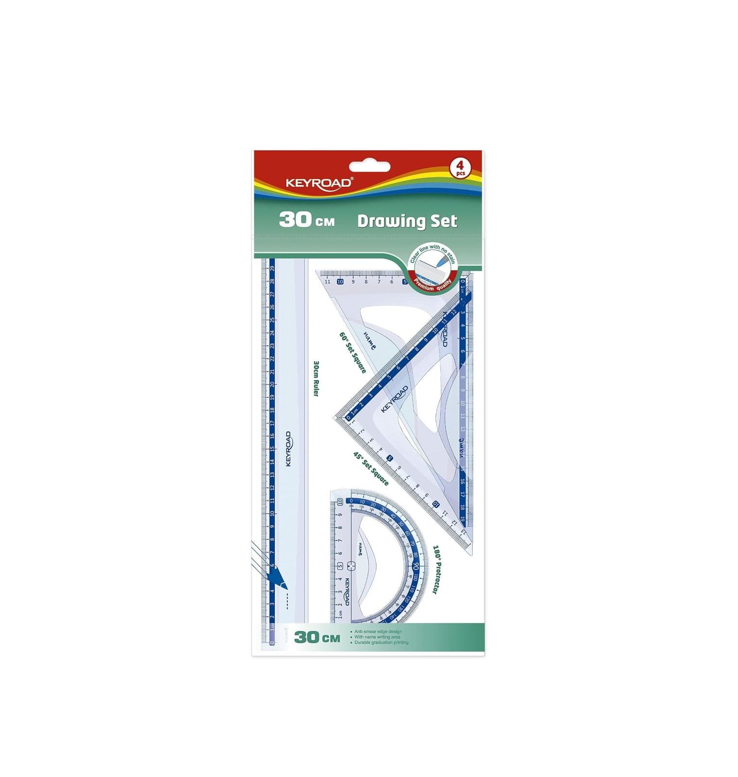 Juego geometrico 30CM 4PZA keyroad