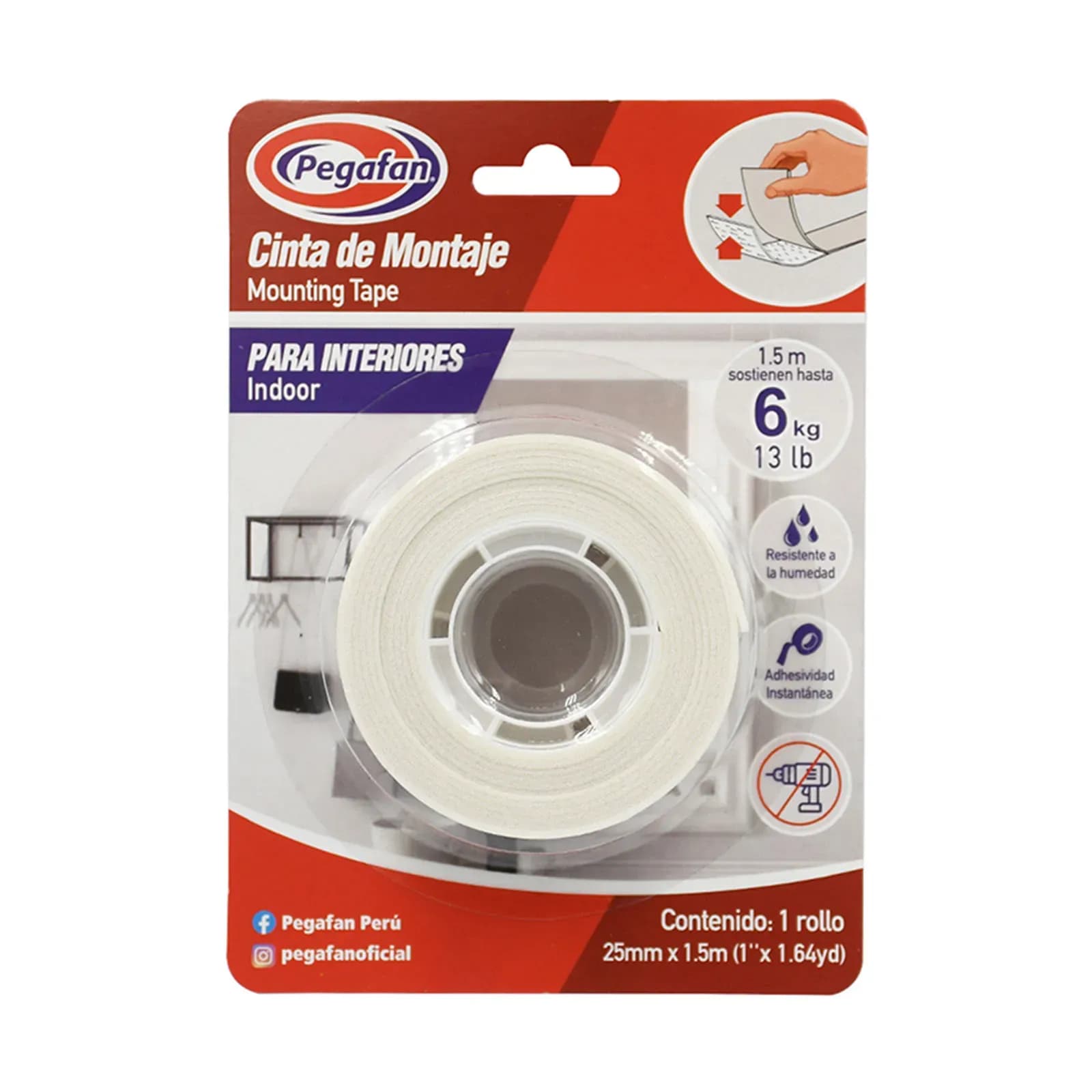 Cinta montaje interior 25MMX1.5M (6KG/13LB)